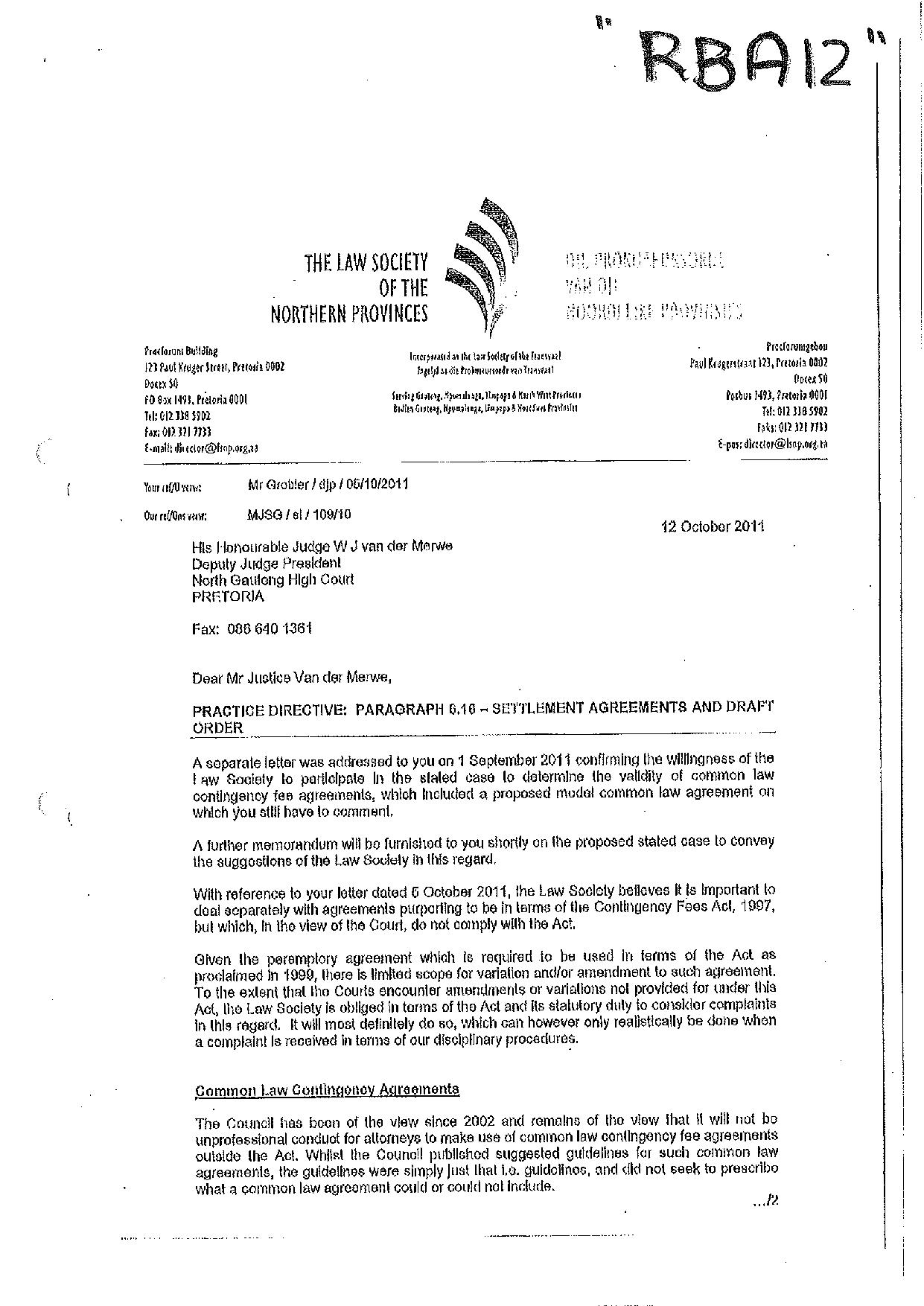 Annexure RBA12 Letter from Law Society to the the Deputy Judge President page 001